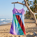 Women's Casual Sweet Suspender A-line Dress Contrast Color U-neck