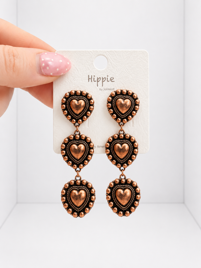 3 Heart Stamped Earrings