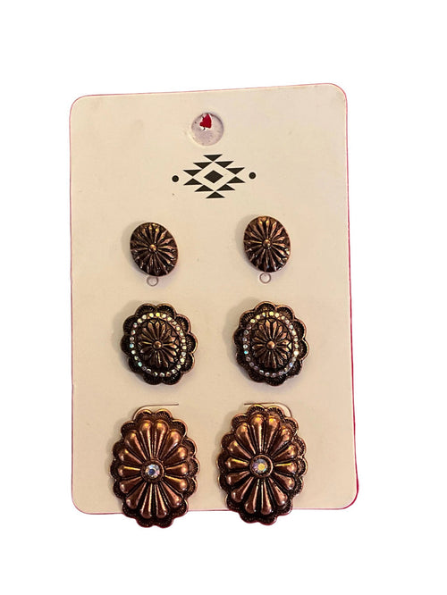 3-Pack Concho Stud Set Earrings