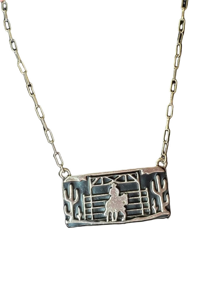 Cowboy Silhouette Bar Necklace