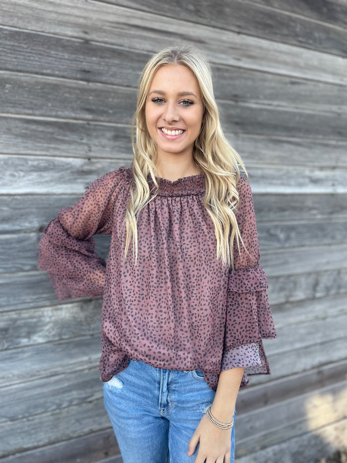 Dotted Mocha Ruffle Sleeve (Small)