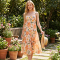 ADORA Smocked Back Floral Adjustable Strap Midi Dress