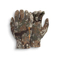A pair of camouflage gloves with orange "FIRSTLITE" text visible on the left wrist.
