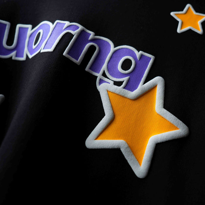Premium black oversized tee with contrast puff stars