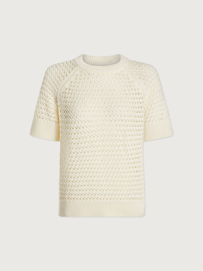 Egret|Front view of the Varley Alva Knit in Egret, a light cream knit sweater.