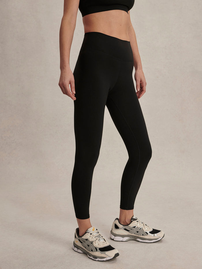 Black|Front view of the Varley Always High Rise Legging 25 in Black, showing a high-rise waistband and full-length silhouette.