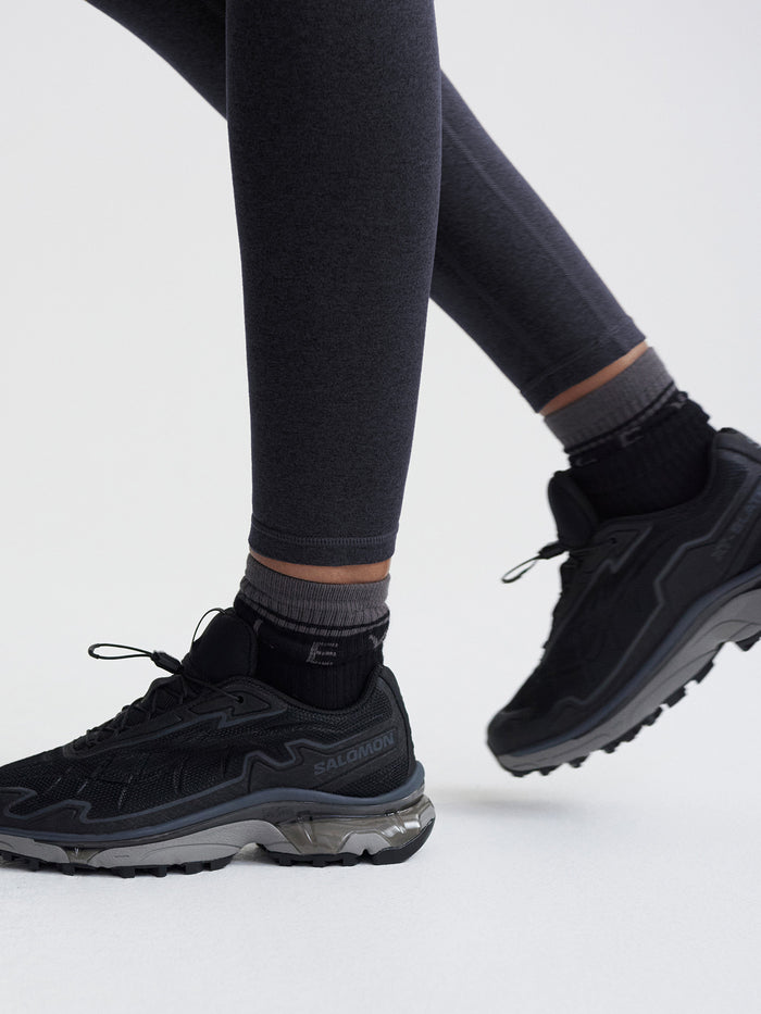 Black Marl|Always Warm Base Layer Legging in Black Marl by Varley, full-length base layer legging with a sleek athletic silhouette.
