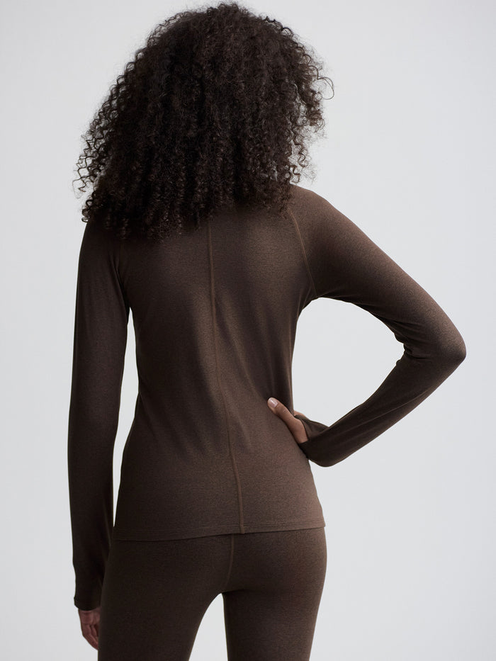 Chocolate Marl|Always Warm Base Layer Top Deep Chocolate Marl, VAR01676, front view showcasing a sleek knit base layer in a rich marl shade.