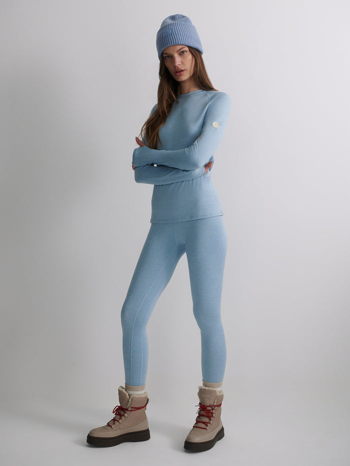 Glacier Blue|Varley Always Warm Crew Neck Baselayer in Glacier Marl, long-sleeve base layer top with soft thermal knit and snug fit.
