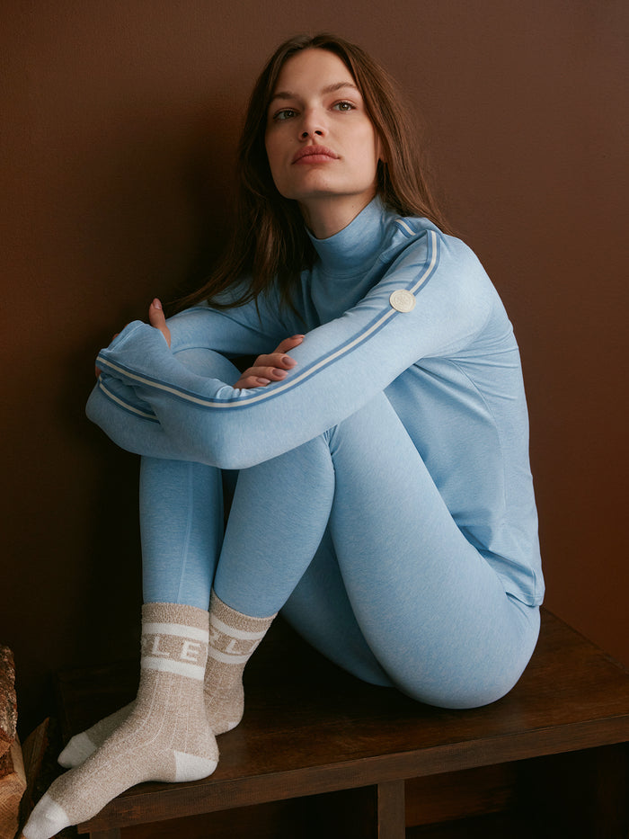 Glacier Marl|Always Warm Mock Neck Baselayer in Glacier Marl, front-facing product shot featuring a slim fit thermal base layer with mock neck.