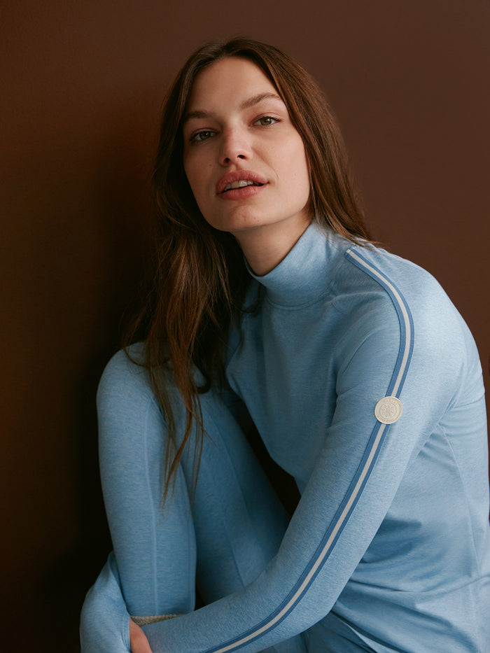 Glacier Marl|Always Warm Mock Neck Baselayer in Glacier Marl, front view with long sleeves and smooth knit fabric.