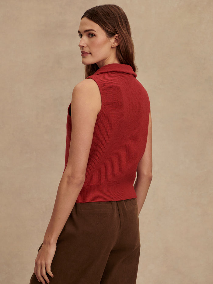 Lava Falls|Front view of the Varley Amina half-zip knit in Lava Falls, a warm knit top with a half-zip collar.