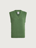 English Ivy|Antonella Knit Vest in English Ivy, a sleeveless knitted vest with a V-neck, front view.