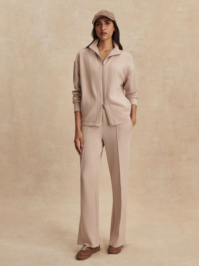 Mushroom|Arlene Zip-Through Sweat in Mushroom, a zip-front hoodie with long sleeves and ribbed cuffs in a neutral tone.