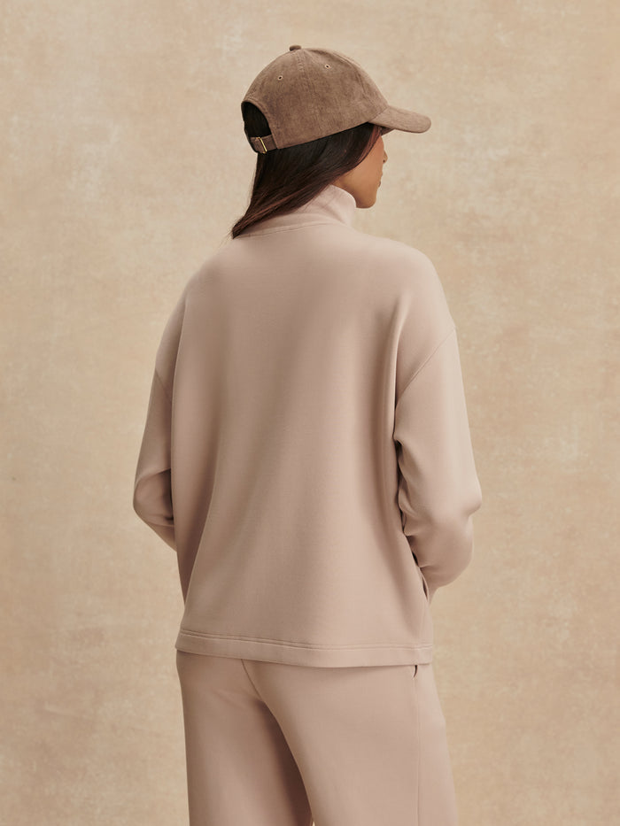 Mushroom|Front view of the Arlene Zip Through Sweat in Mushroom, a zip-front hoodie sweatshirt with long sleeves, a relaxed fit and soft fleece.