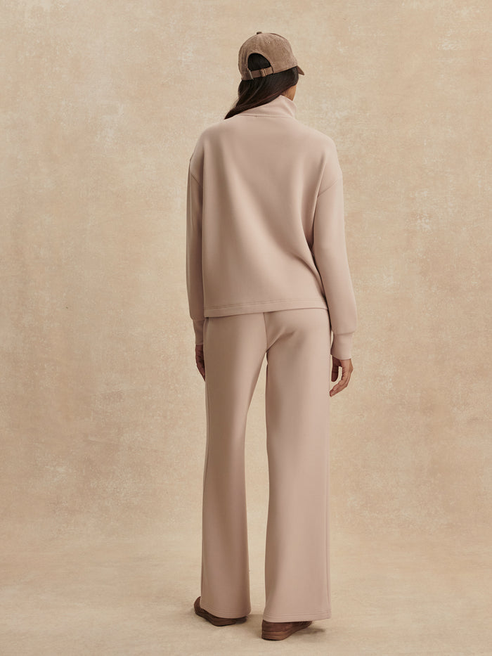 Mushroom|Front view of the Arlene Zip-Through Sweat in Mushroom, a relaxed-fit fleece jacket with a zip-front opening and ribbed cuffs and hem.