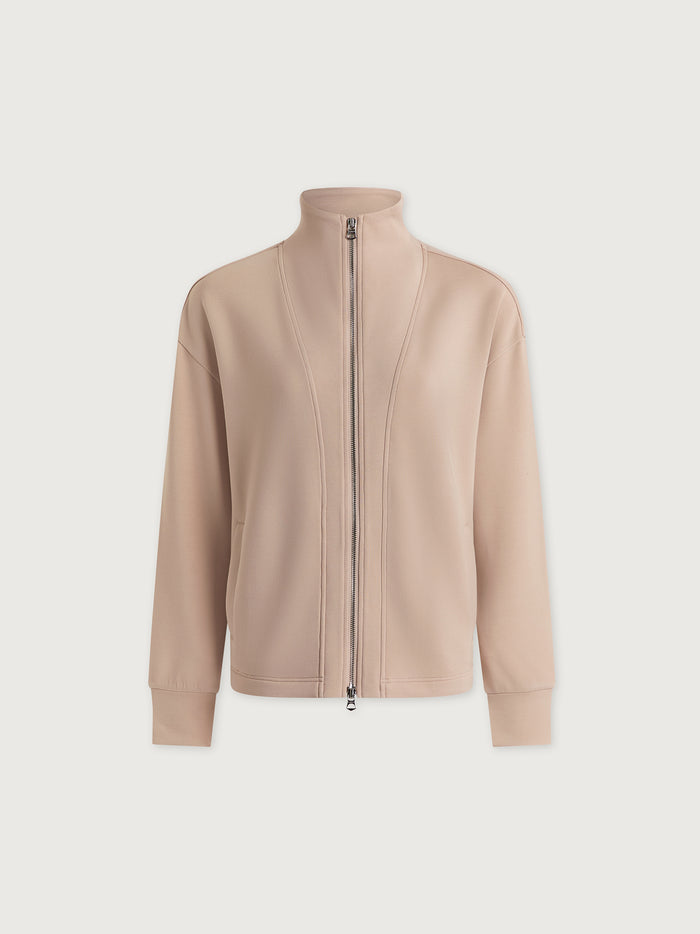 Mushroom|Arlene Zip-Through Sweatshirt in Mushroom, front-zip, relaxed fit, ribbed cuffs and hem.