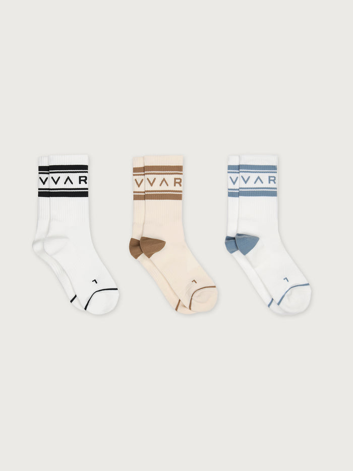 White/ Birch/ White|Astley Active Sock 3 Pack White Birch White - three white athletic socks for active wear.