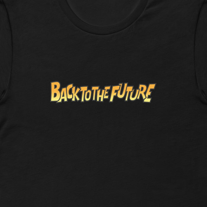 Folded stack of Back to the Future anime t-shirts showcasing available colors