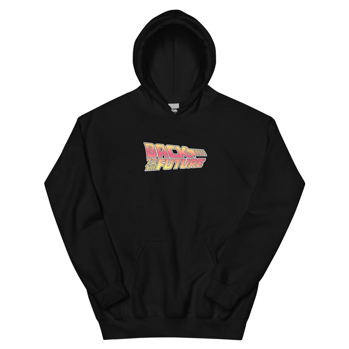 Back of the black Back to the Future hoodie showing plain black fabric
