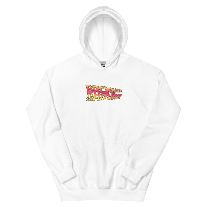 Grey Back to the Future illustration hoodie front view