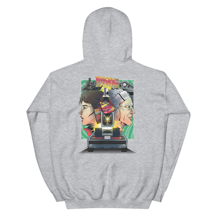 Folded stack of Back to the Future hoodies showing color options