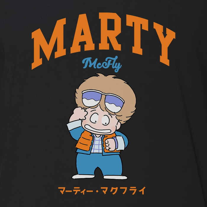 Back view of the black Marty McFly t-shirt displaying retail unisex fit