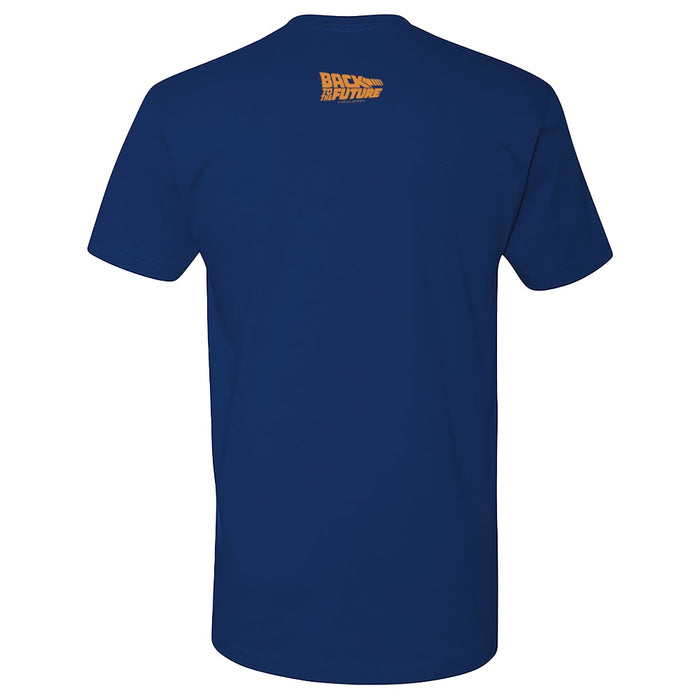 Folded stack of Back to the Future t-shirts showing available color options