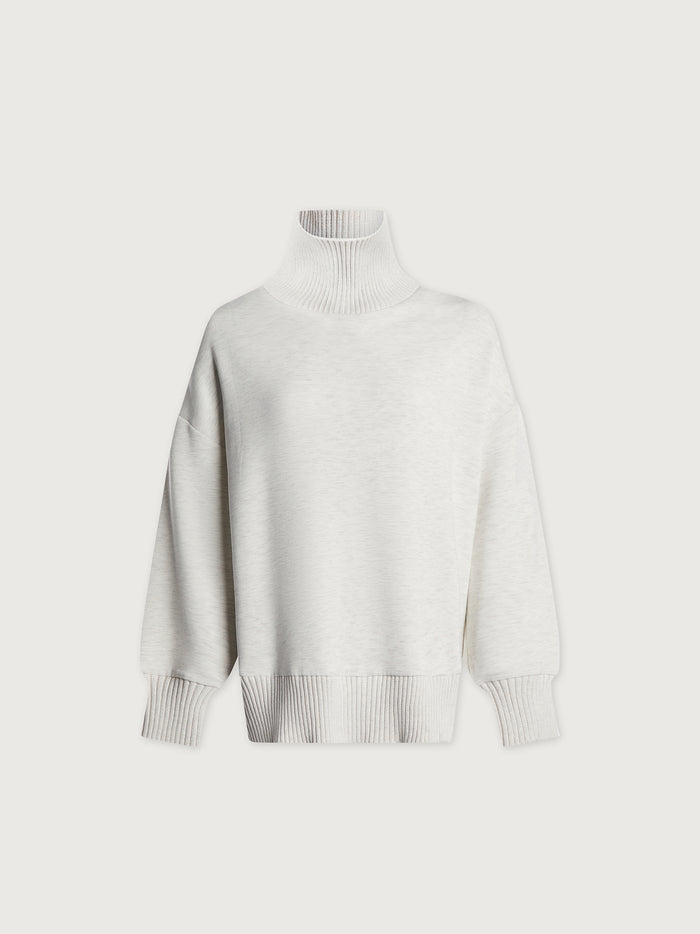 Ivory Marl|Front view of Barker High Neck Sweat in Ivory Marl, a knit sweatshirt with a high neckline and relaxed fit.