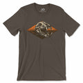 Brown t-shirt with a bear skull design on a white background