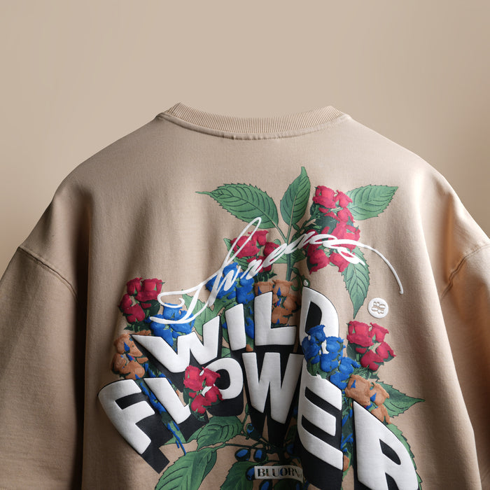 Beige Wild Flower Crew Neck T-Shirt