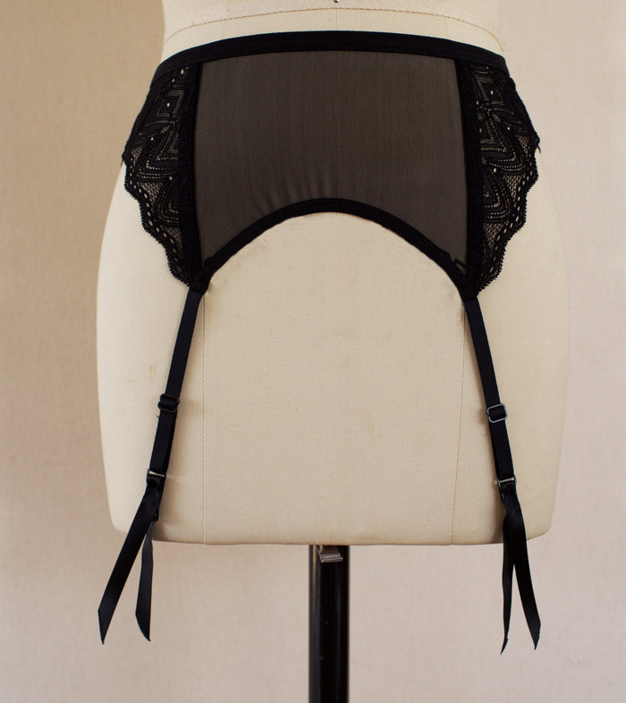 Berlin Geometric Lace and Tulle Garter Belt - Carol Coelho Intimates
