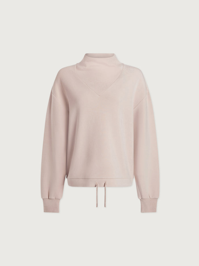 Mushroom|Front-facing Betsy Sweat in Mushroom, a relaxed-fit sweatshirt in a neutral beige-gray shade with a soft fleece interior.