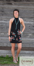 Black High Neck Embroidered Dress