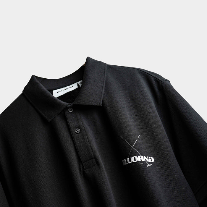 Black oversized polo with puff branding premium fit