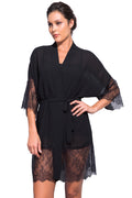 Black Orchid Lace-Trimmed Kimono Robe