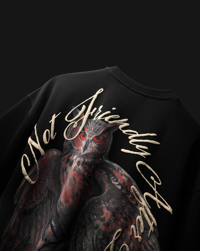 Black Phantom Owl  Crew Neck T-Shirt