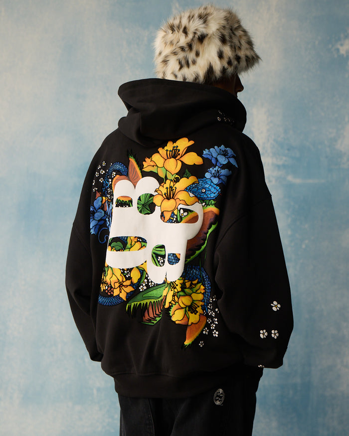 Black Poison Petals Zipper Hoodie
