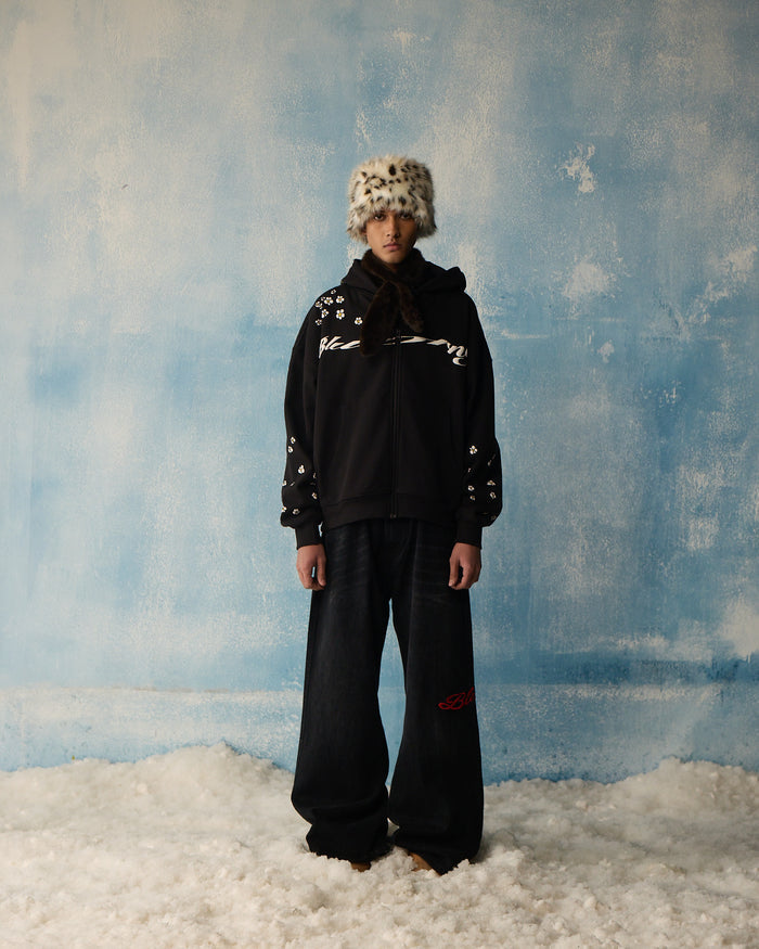 Black Poison Petals Zipper Hoodie
