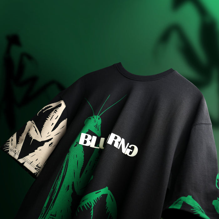 Premium black oversized cotton t-shirt mantis front and back design
