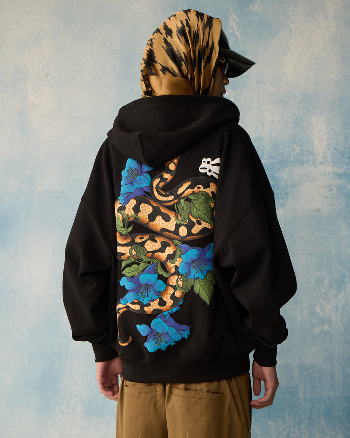 Black Serpent Bloom Zipper Hoodie