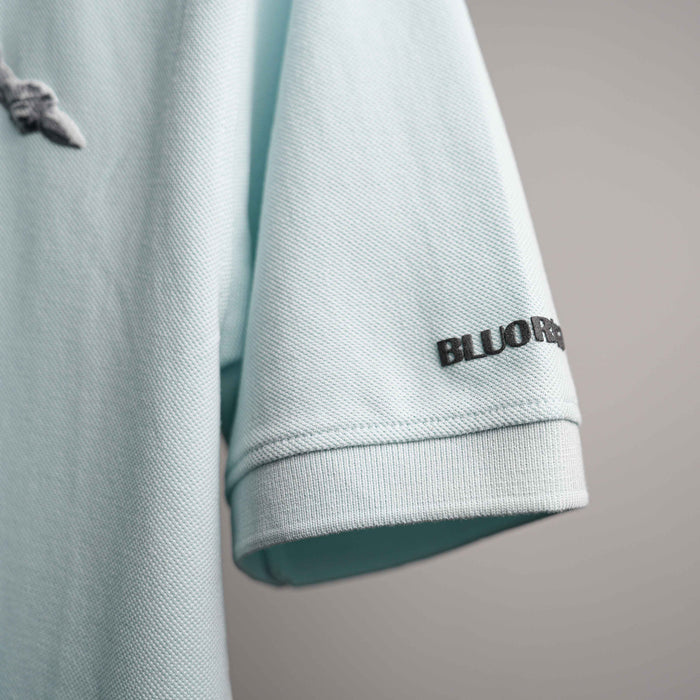 Oversized premium polo t-shirt sky-blue with bold print