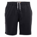 Black shorts with a gray drawstring on a white background