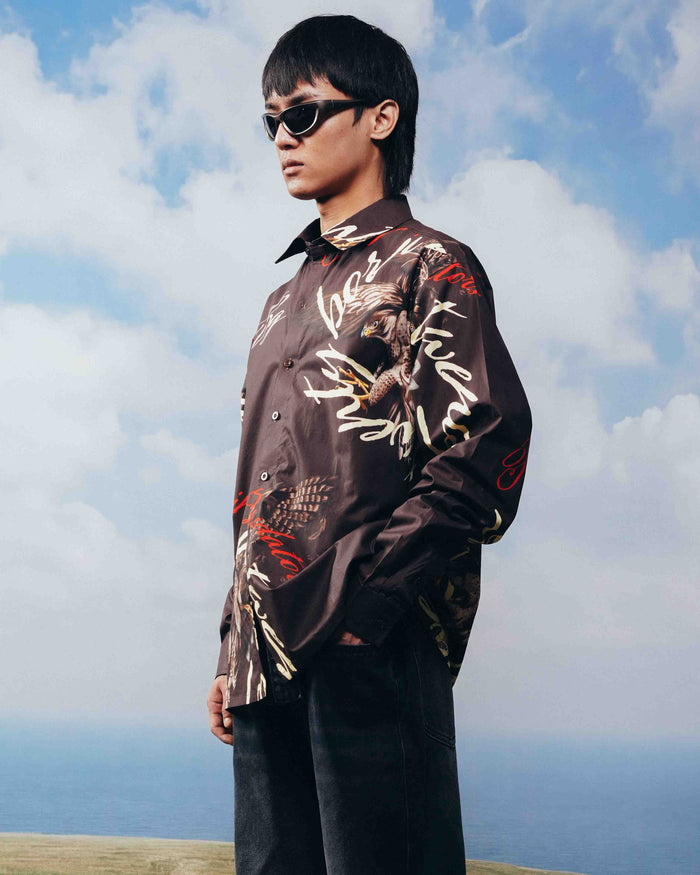 Brown digital print cotton shirt