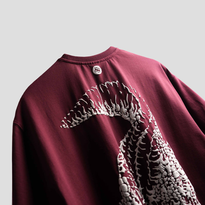 Burgundy premium oversized t-shirt crocodile print