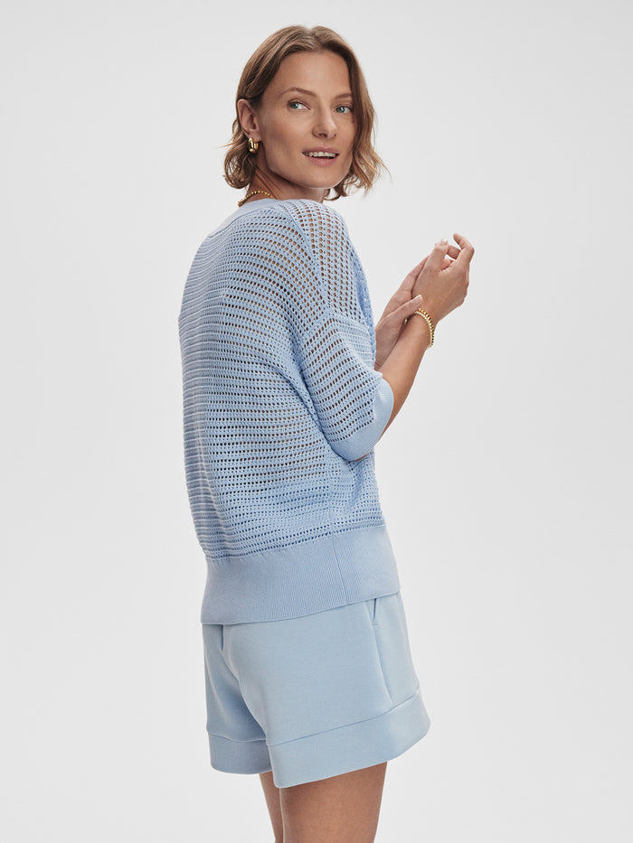 Cashmere Blue|Callie Knit Top in Cashmere Blue, a cashmere knit top.