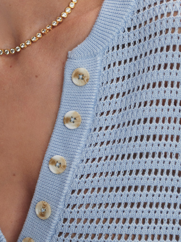 Cashmere Blue|Front view of the Varley Callie Knit Top in Cashmere Blue, a soft cashmere knit with long sleeves.