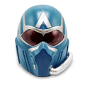 Front view of the Captain America Brave New World helmet popcorn bucket showcasing its detailed blue and silver design