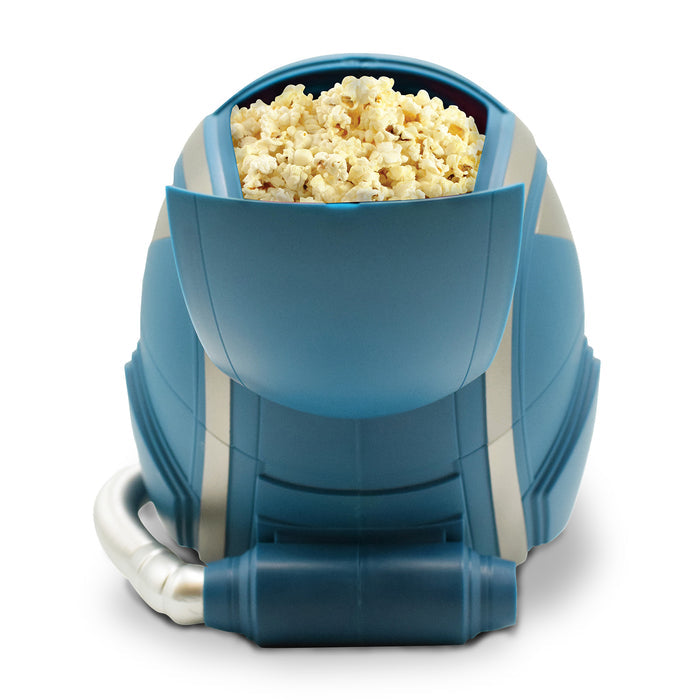 Angled side view of the limited edition Captain America helmet popcorn bucket highlighting its unique shape
