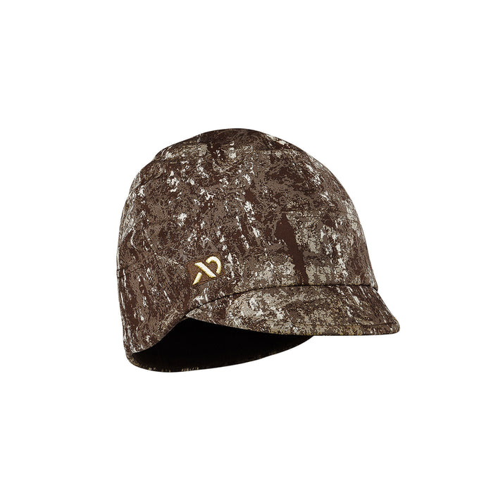 Brown and tan camouflage low-profile cap with a gold stylized "XD" logo on the side.